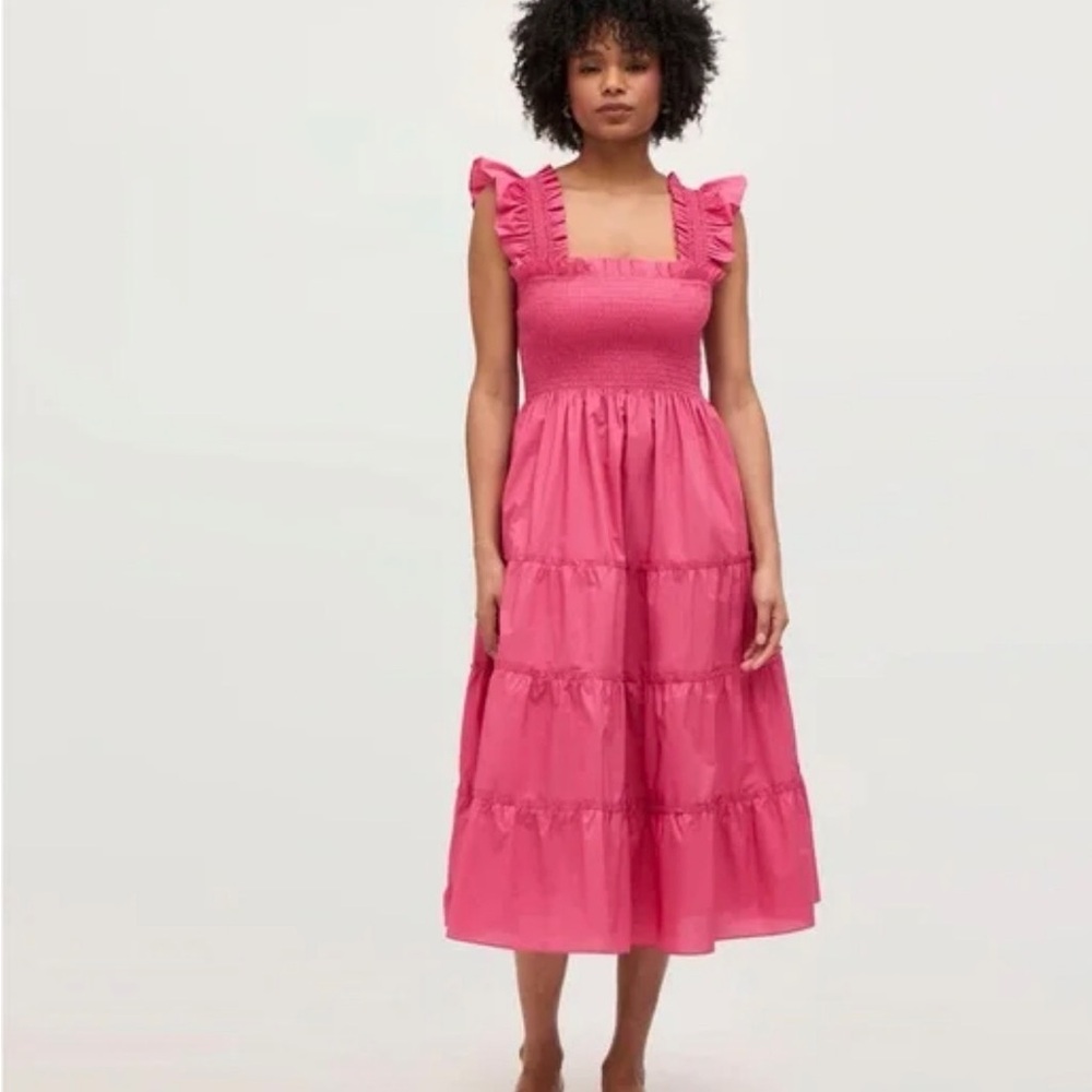 Hill House Pink Ruffled Midi Dress